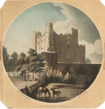 mezzotint print of Rochester Castle