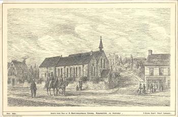 lithographic print of St Bart's Chapel