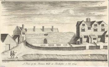 engraving of Roman wall, Rochester