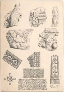 engraving of Bishop de Sheppey's tomb details