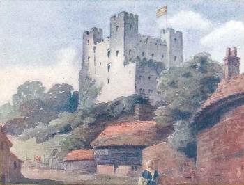 colour print of Rochester Castle