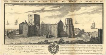 engraving of Dover Castle chapel & tower