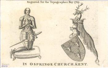 print of a kneeling knight, Ospringe church