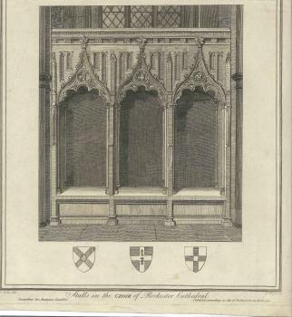 engraving, stalls in Rochester cathedral