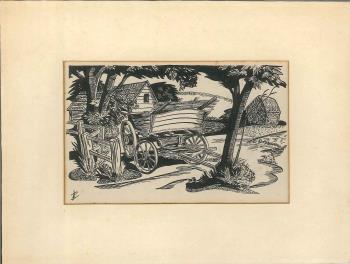 ink pen sketch of a rural scene