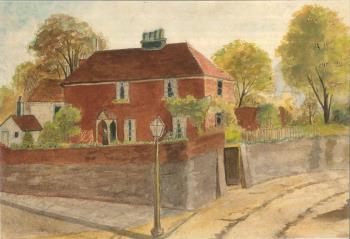 watercolour painting of old hospital, Rochester