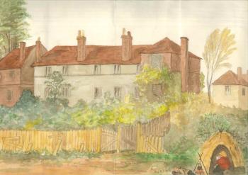 watercolour painting of old hospital, Rochester