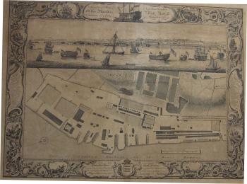 engraving, Chatham Dockyard in 1755