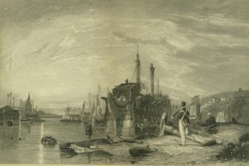 engraving of Chatham prison hulks
