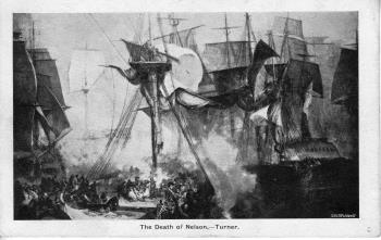 Nelson's death at Trafalgar postcard